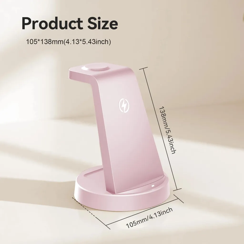 Chargeur induction 3-en-1 rose station de charge rapide multi-appareil - 2