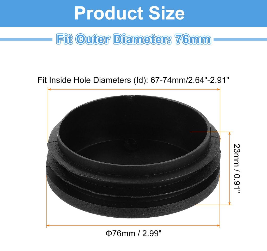 5 Stš¹ck Runde Abdeckkappen, Schwarze Blindstopfen, Rohrabdeckung aus Polyethylen 76mm (2,99 Zoll) M?belbeinrohr Einsatz Kunststoffkappen, Versch...