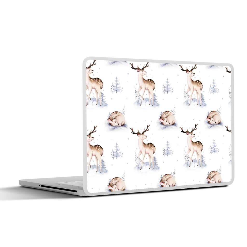 MuchoWow Laptop Aufkleber Sticker Cover Winter - Schnee - Hirsche 40x30 cm - Laptop Dekoration - Selbstklebend