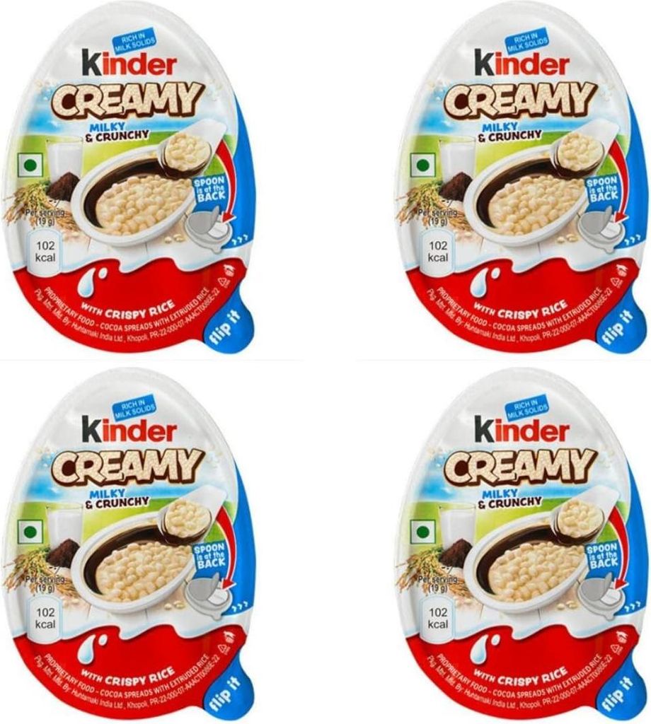 4 x Kinder Creamy – Milky & Crunchy – Knusprig-cremiger Milchsnack (4 x 19 g)+Heartforcards Versandschutz
