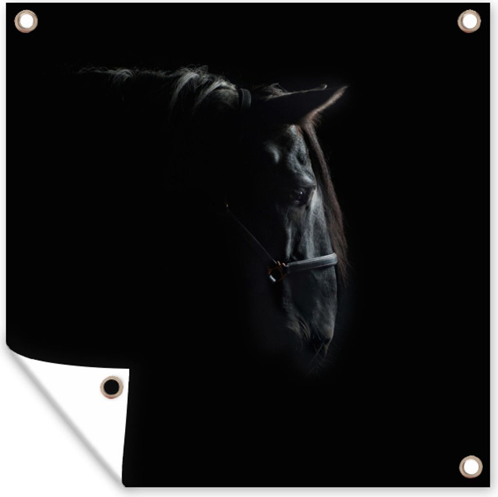 MuchoWow 100x100 cm Outdoor-Poster Gartendeko Sichtschutz Garten Poster für den Garten Pferd - Leicht - Schwarz