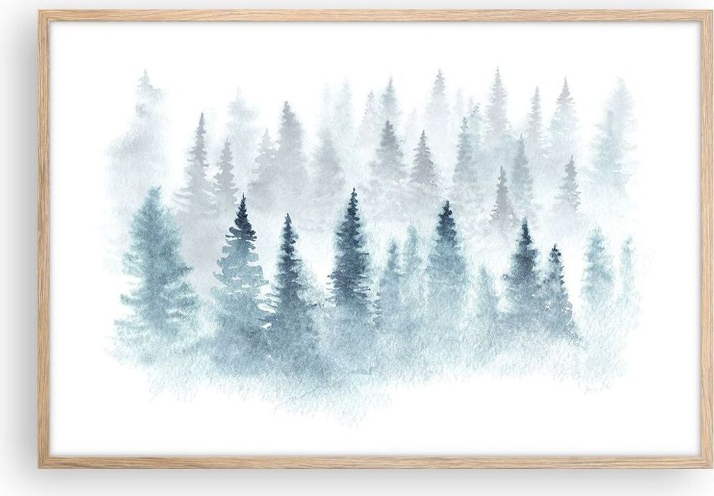 Gerahmtes Poster - Rahmen in heller Eiche - Bäume Wald Natur - 91,5x61 cm - Wand Bild - Wanddeko - Wandbilder - Kunstposter - Wandposter - Bilderr...