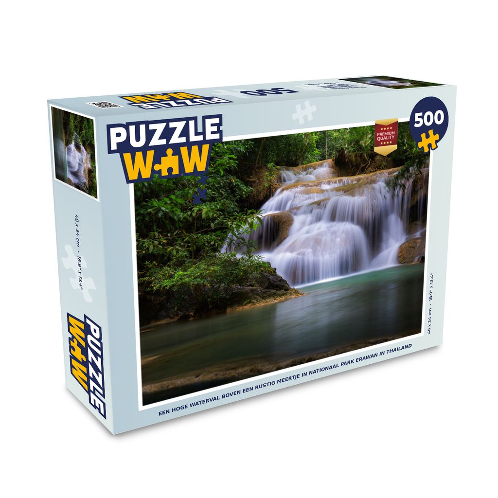 MuchoWow Puzzle 500 Teile Ein hoher Wasserfall über einem ruhigen See im Erawan-Nationalpark, Thailand - 500 Teile - Kinder - Selberbauen - Puzz...