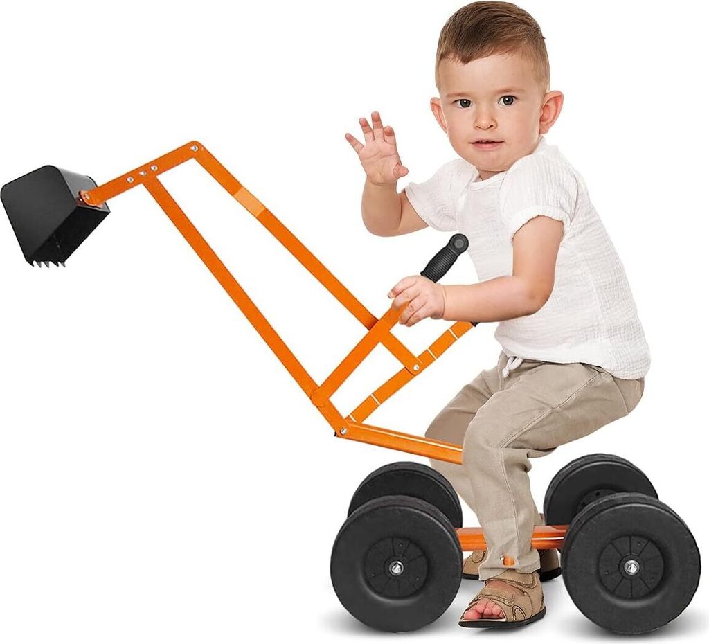 DREAMADE Sitzbagger Metall, Sandbagger zum draufsitzen mit 360°drehbarem Sitz & 4 Rädern, Sandkasten Aufsitzbagger, Sandspielzeug, für Kinder ab 3