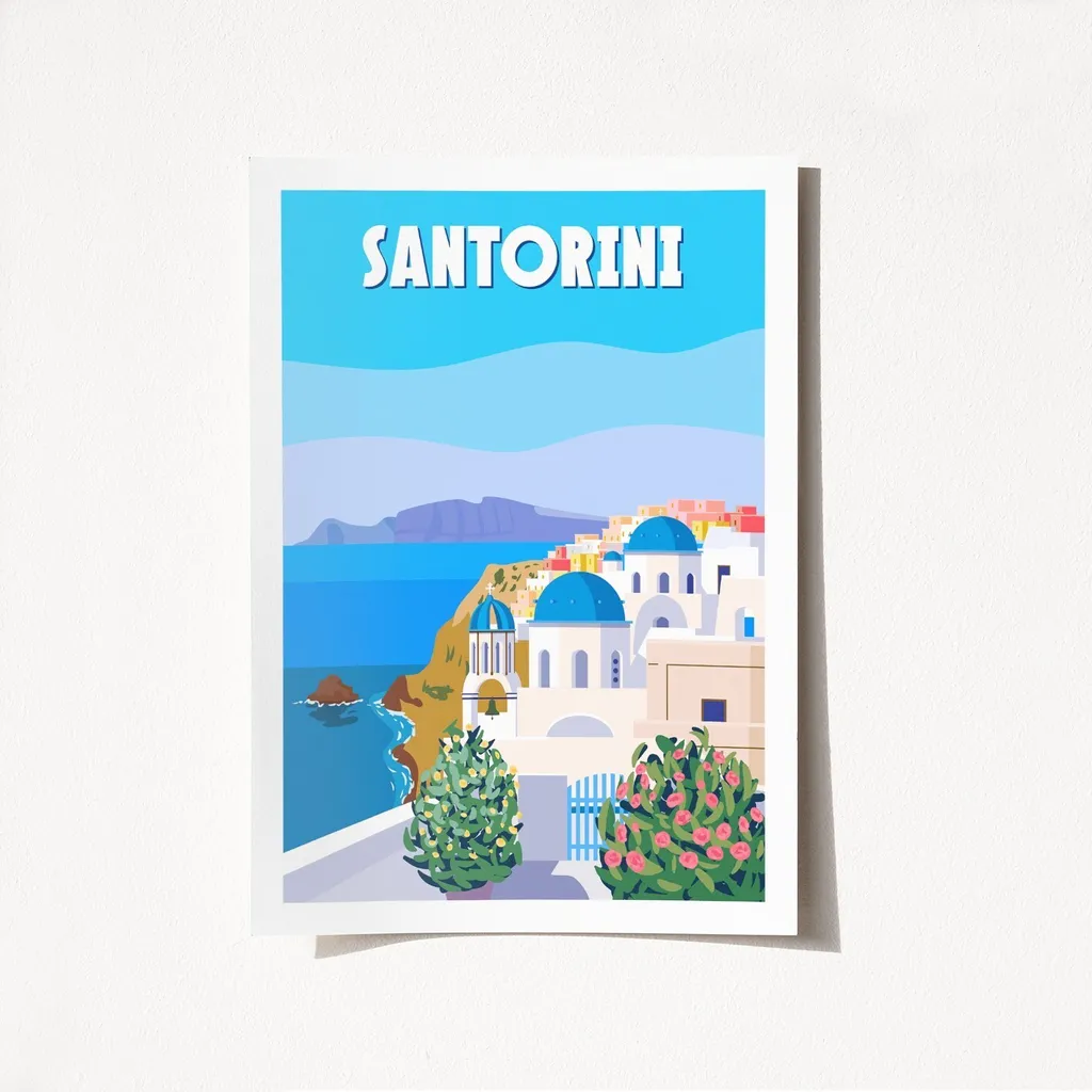 Décoration Murale Salon Santorin Poster 50x70 Affiche Voyage de Luxe