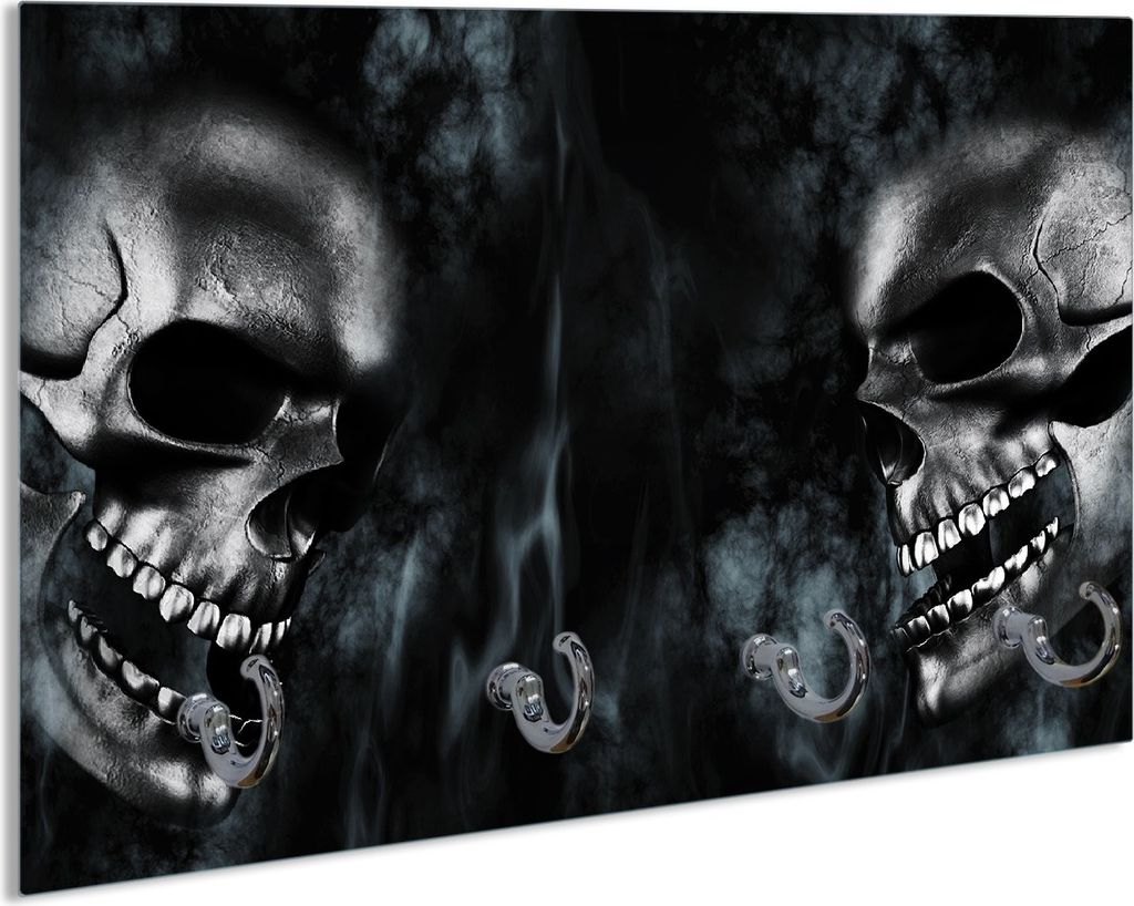 Wallario Schlüsselbrett aus Glas, Motiv: Rauchende Schädel, 30 x 20 cm mit 4 Haken