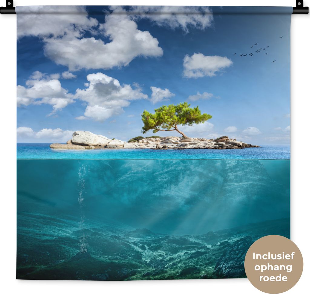 MuchoWow Wandteppich Wandbehang Meer - Baum - Insel 60x60 cm Tapisserie Dekoration Wandtuch - Dekorationen - Wand Decke