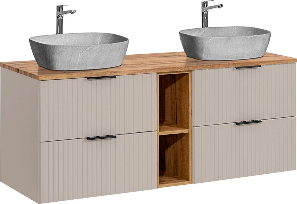 Doppelwaschtisch 140.8cm Adriel mit 4 Schubladen, Beige