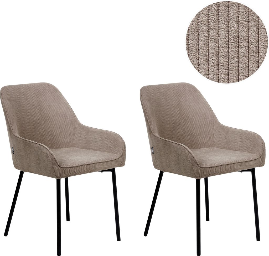 BELIANI Esszimmerstuhl 2er Set Beige Cord mit Schwarzen Metallbeinen Niedrige Armlehnen Retro-Design Polsterstuhl für Esstisch Wohnzimmer Küche