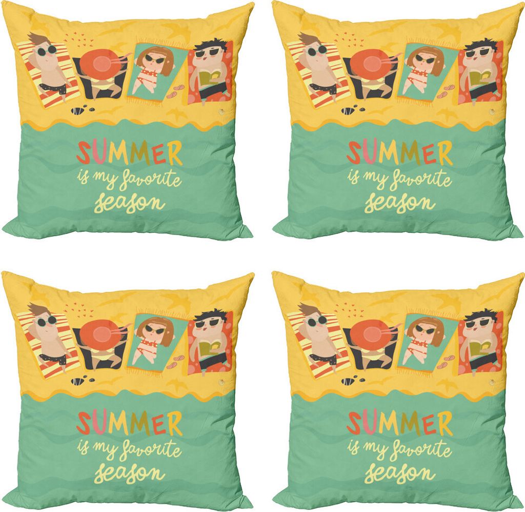 ABAKUHAUS Sprichwort Kissenbezug Set (4 Stück), Sonnen Kinder Strand-Gekritzel, Moderner Doppelseitiger Digitaldruck, 40 cm x 40 cm, Mehrfarbig