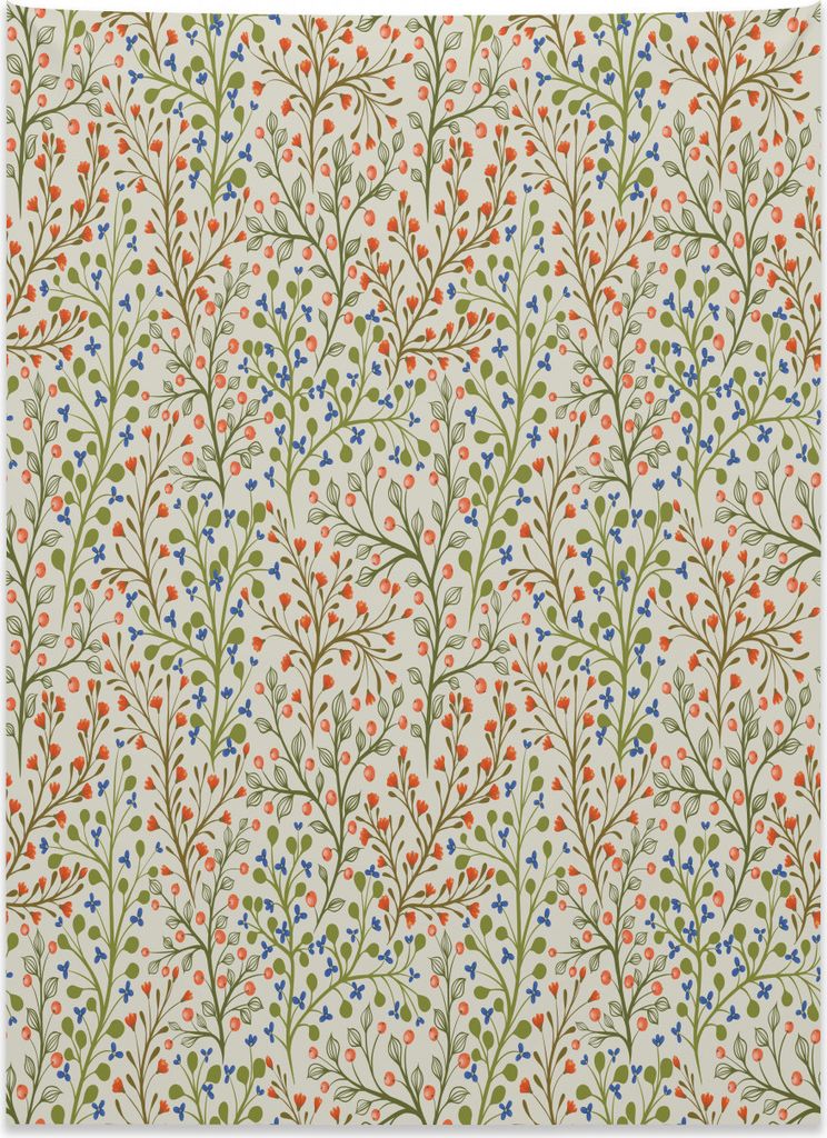 Abakuhaus Frühling Wandteppich, Kleine Blumen und Beeren aus Weiches Mikrofaser Stoff Kein Verblassen Klare Farben Waschbar, 110 x 150 cm, Mehrfarbig