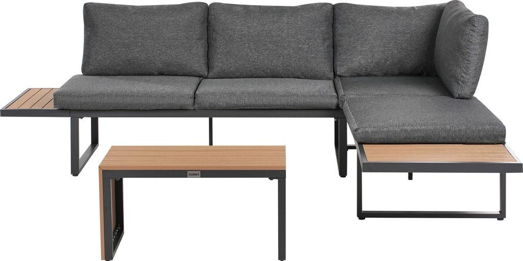 BELIANI Lounge Set Grau Aluminium und Kunstholz 4-Sitzer Garten Ecksofa mit Couchtisch und Auflagen Modern Terrasse Outdoor Garten Sitzgruppe