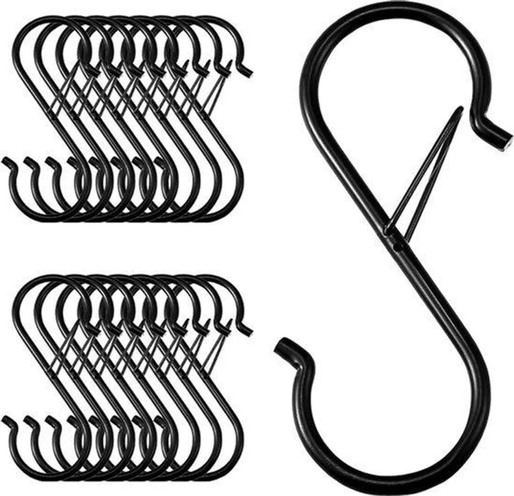 Crochets en S noirs robustes en acier - Lot de 12 pièces multifonctions