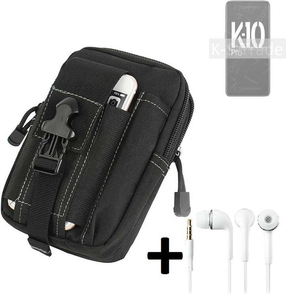K-S-Trade Gürteltache + Kopfhörer kompatibel mit Oppo K10 Pro Gürtel Tasche Holster Schutz Hülle Handy Hülle schwarz inkl. Extrafächer
