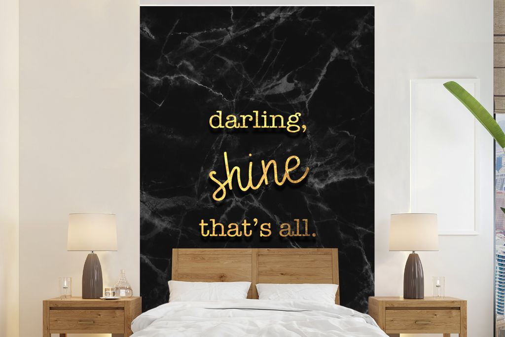 MuchoWow Fototapete für Wohnzimmer oder Schlafzimmer Wandtapete Vinyl Motivtapete Zitate - Glänzen - Gold - Marmor - 180x280 cm - Wallpaper