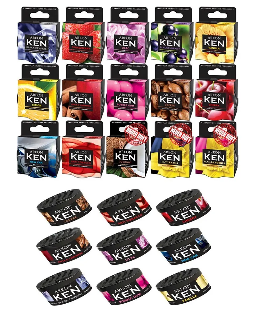 Désodorisant Voiture Areon Ken : Pack de 9 Parfums avec Couvercle Réglable
