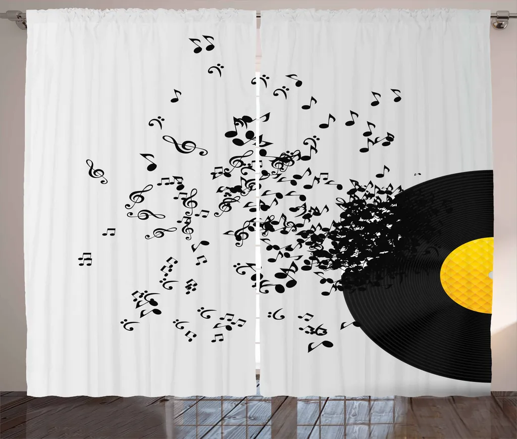 Rideau Musique ABAKUHAUS Flying Notes Album Danse 280 x 225 cm Jaune