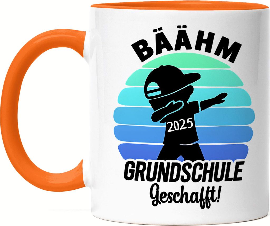 Bääähm Grundschule geschafft 2025 Tasse Orange Dabbing Junge Lustige Schultasse Abschluss Geschenk Schüler Lehrer Feier