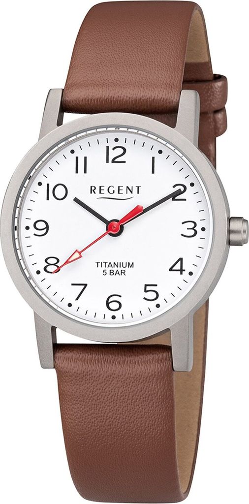 Regent F-1213 Damenuhr Titan Lederband Braun Ø 27 mm 1