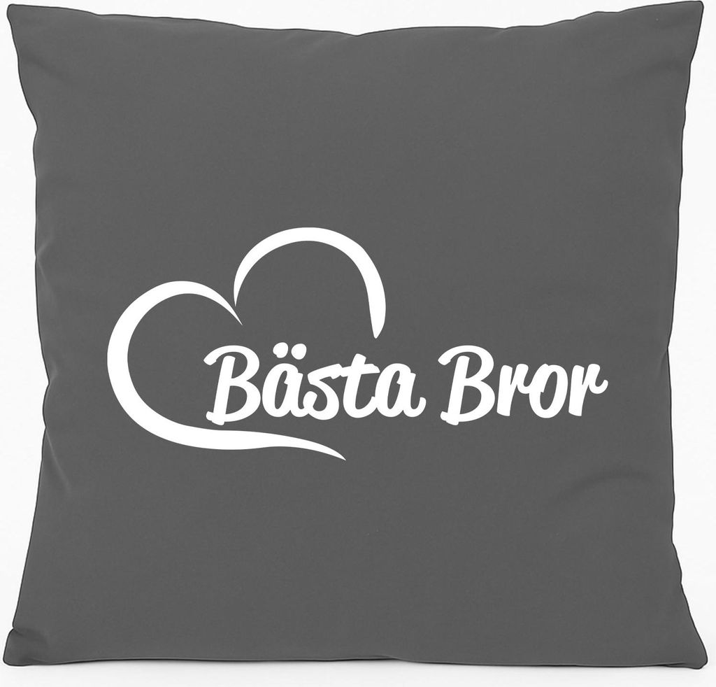 Huuraa Kissen Bästa Bror Hjärta 40x40cm mit Füllung Steel Grey Baumwolle Dekokissen Geschenkidee