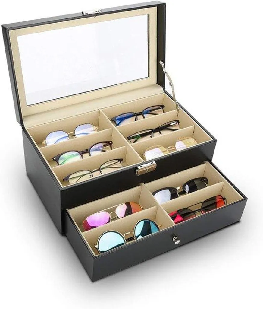 Rangement bijoux 12 compartiments pour coiffeuse avec vitrine en verre