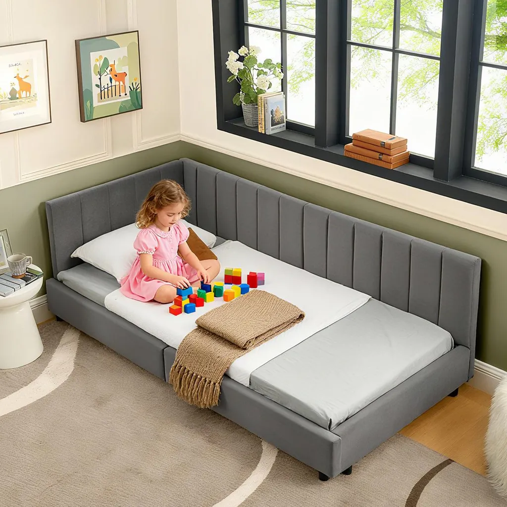 Lit simple robuste 90x200 cm en velours gris pour un sommeil sans bruit