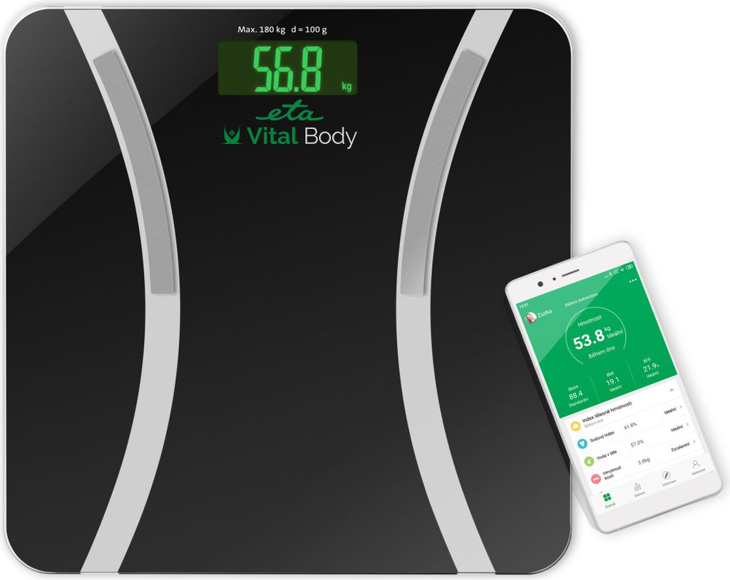 Eta Vital Body, Elektronická osobná váha, 180 kg, Čierna, Obrázok produktu 