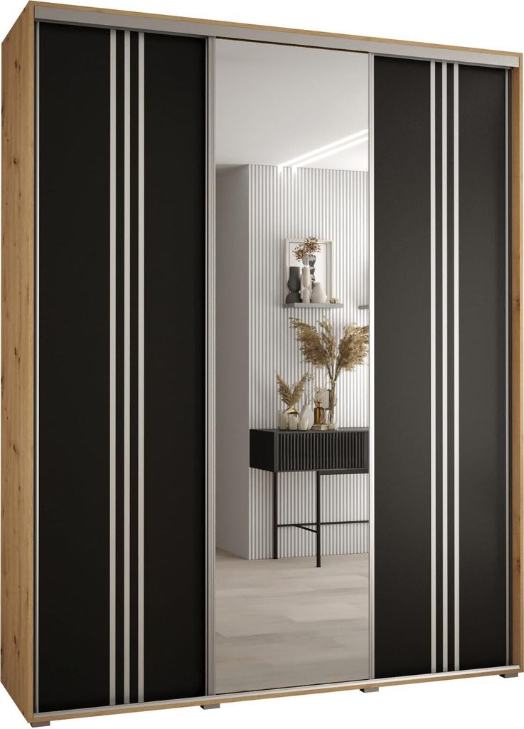MEBLE KRYSPOL Davos 7 Schrank, drei Türen - 235,2x200x45 cm - Artisan Schwarz Silber