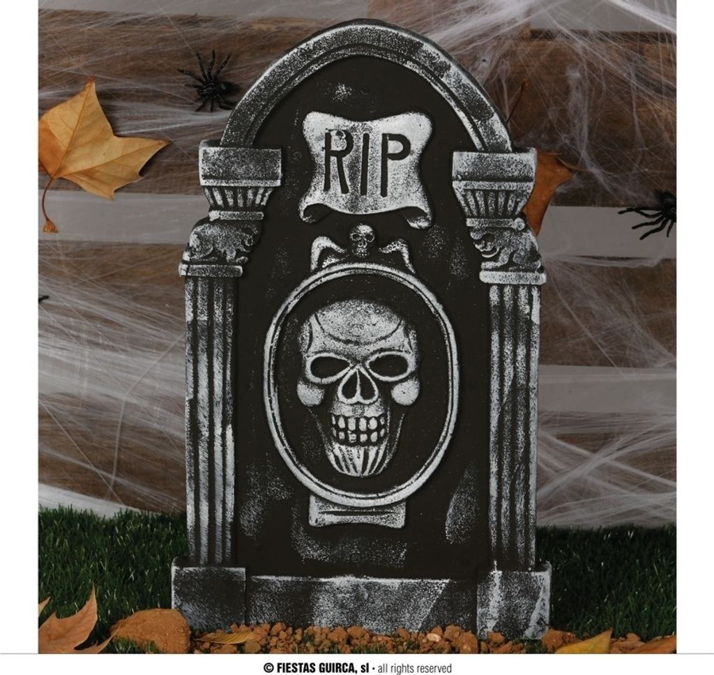 Halloween Grabstein Dekoration Totenkopf Friedhof Accessoire Horror Deko Horrorparty Festlich Unheimlich Schaurige Szene Requisit, Farbe: Metallic