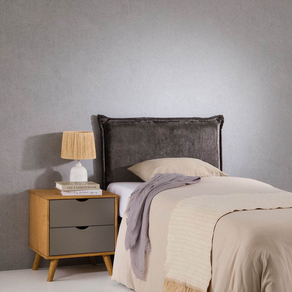 Kopfteil DELMO mit Holzbeinen 90 cm in grau - Headboard mit Stoffbezug, Bettrückwand für Einzelbetten, modernes Kopfende