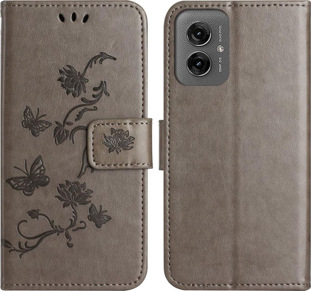 Motorola Moto G55 Hülle - Coverup Blumen & Schmetterlinge Klapphülle - Taupe Grau