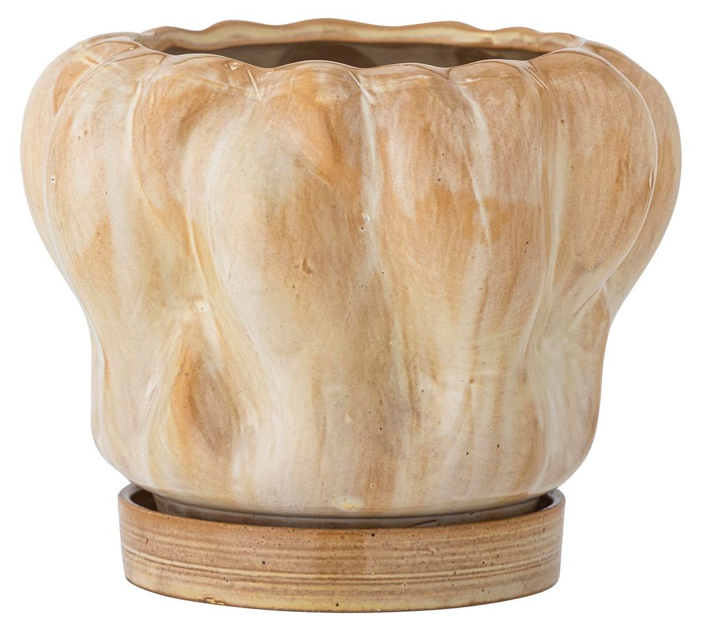 Hollis Blumentopf mit Untertasse, Natur, Steingut Produktbild 
