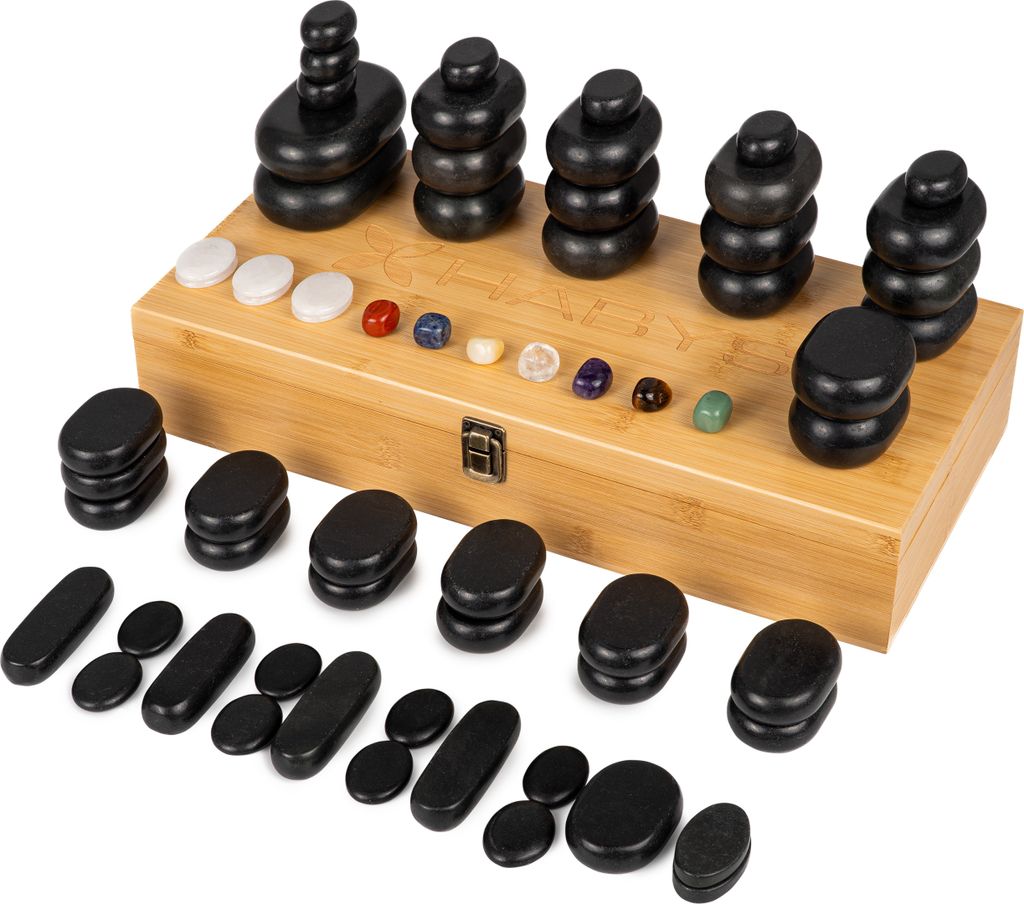 Habys Hot Stone Massagestein-Set 64-teilig, aus Basalt, mit Produktbild 