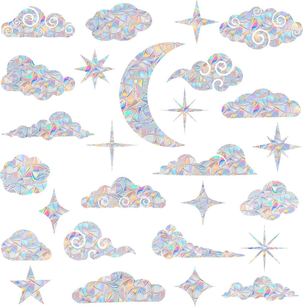 26-teilige Fensteraufkleber mit Wolken- und Sternenmotiv – Antikollisions-Fensteraufkleber, um Vögel vor Fensterkollisionen zu schützen, nicht ...