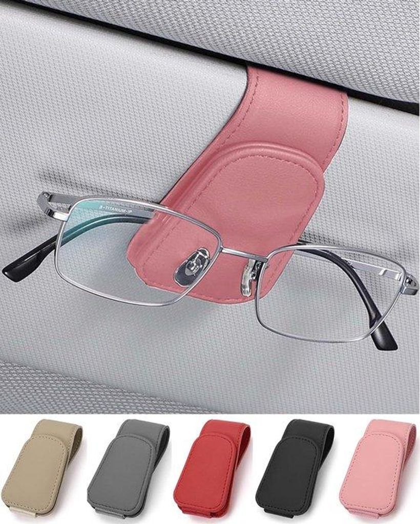 Automatikzonenschutz für Auto - Leder Sonnenbrillenhalter - Auto Zubehör - Rosa - Sonnenbrillenhalterclip - Automatiksonnenbrillenhalter