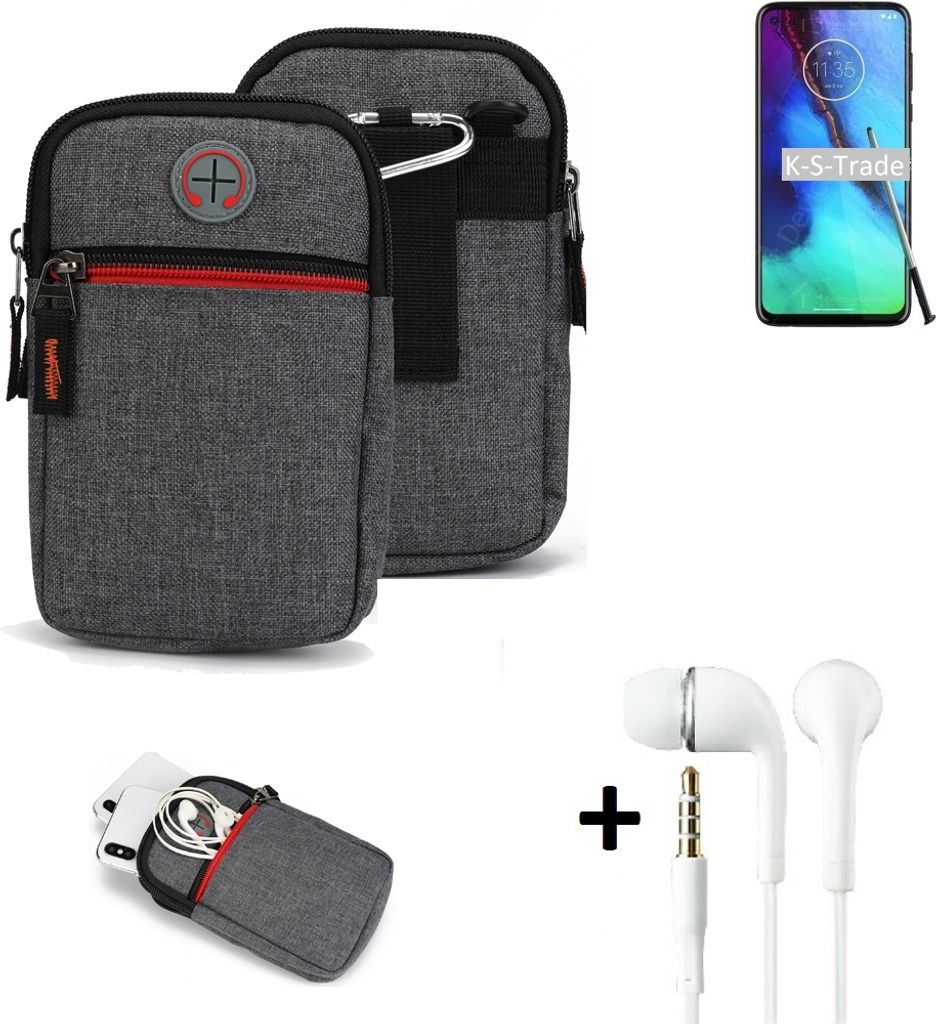 K-S-Trade Gürteltaasche + Kopfhörer kompatibel mit Motorola Moto G Stylus Handy Tasche Holster Schutz Hülle Handy Hülle grau Zusatzfächer 1x