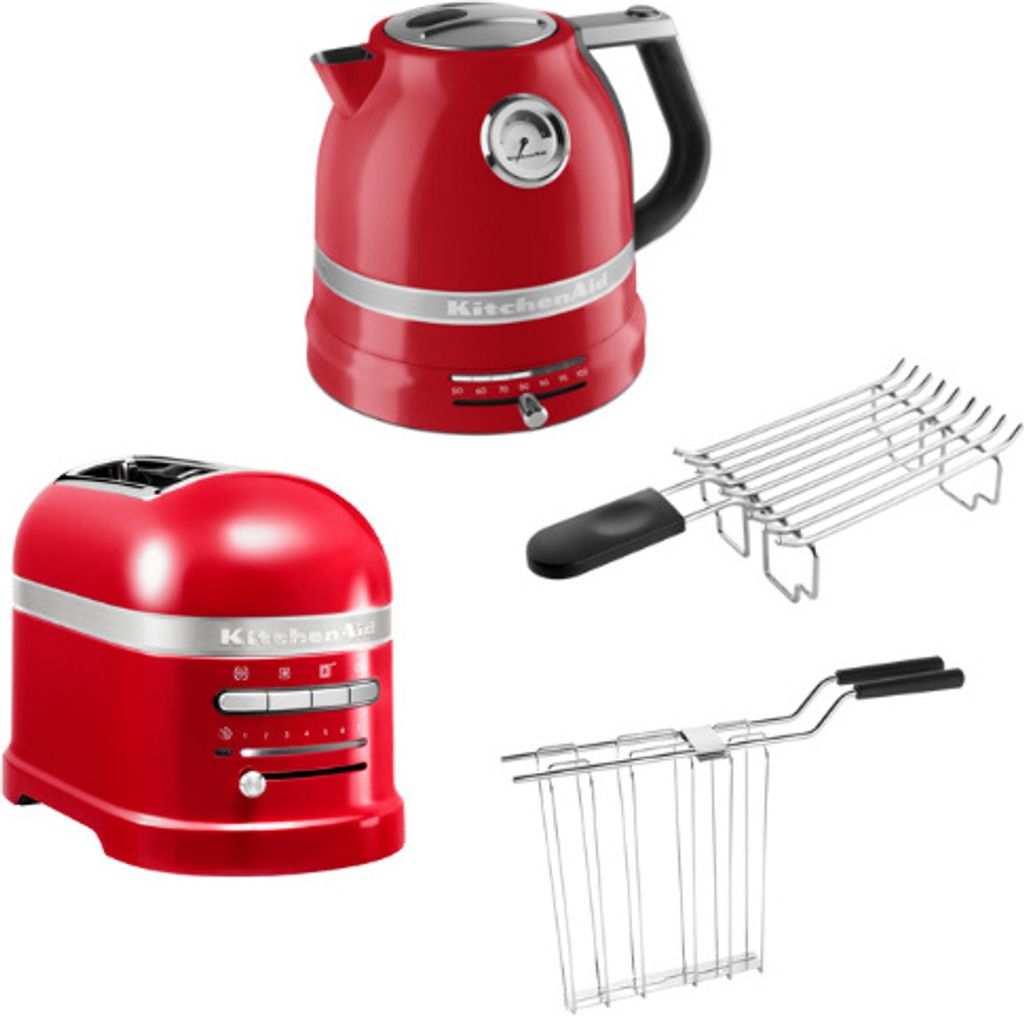 KitchenAid Artisan Frühstücksset inkl. Wasserkocher 5KEK1522, 2 Scheiben Toaster 5KMT2204 und Brötchenaufsatz, Farbe:Empire Rot