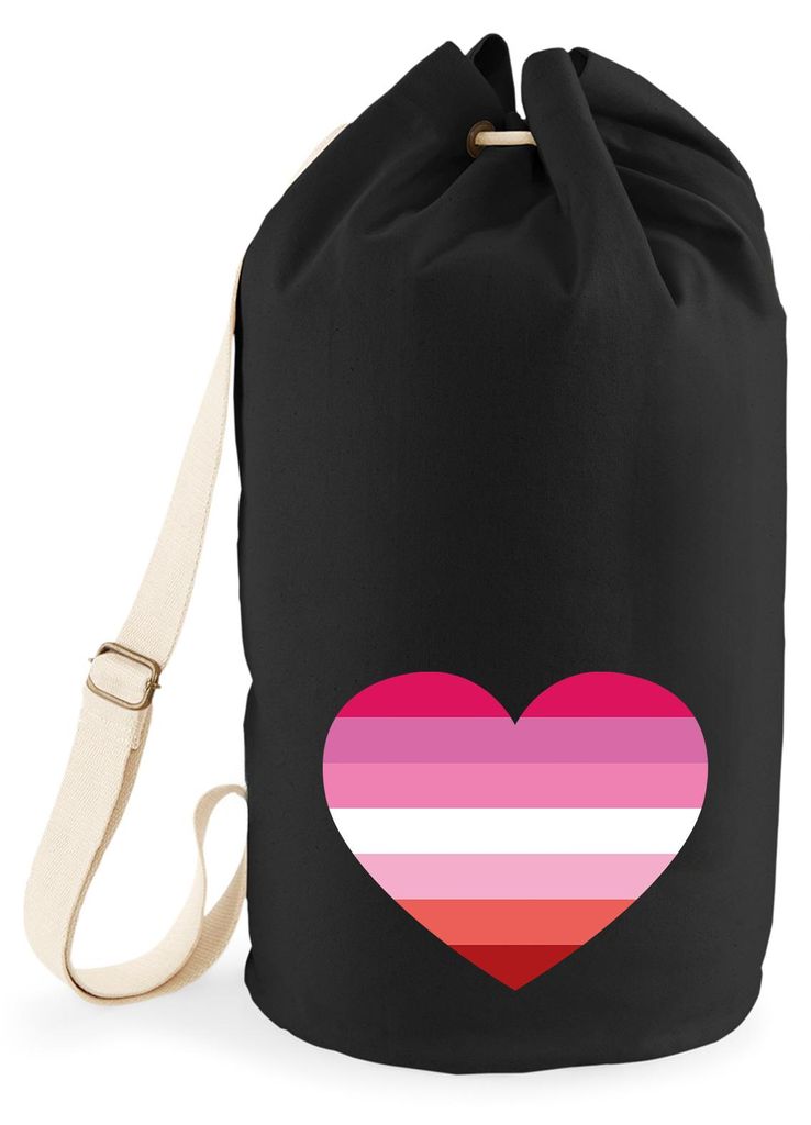 Huuraa Seesack Lesbische Pride Flagge LGBTQ Herz 20 Liter Black Baumwolle Rucksack Geschenkidee
