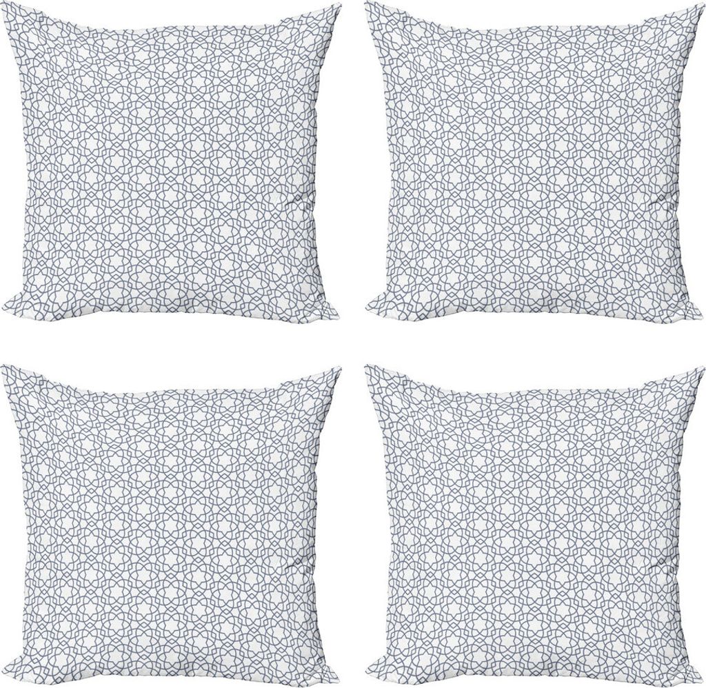 ABAKUHAUS Geometrisch Kissenbezug Set (4 Stück), Asanoha Star Pattern, Moderner Doppelseitiger Digitaldruck, 50 cm x 50 cm, Grau weiß