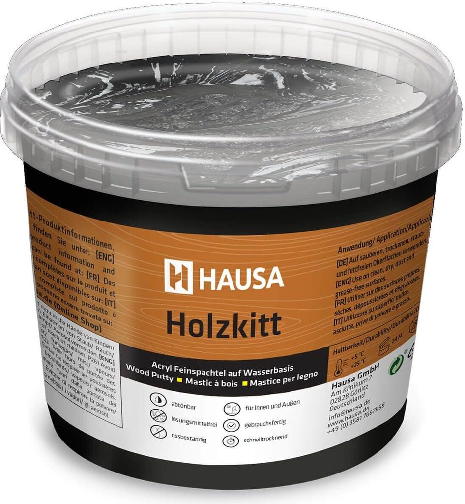 HAUSA Holzkitt 1 kg Schwarz Holzspachtelmasse, Kitt für Holz, Holzspachtel/Füllmasse zum Reparieren von Holzschäden gebrauchsfertig ausgezeichne...