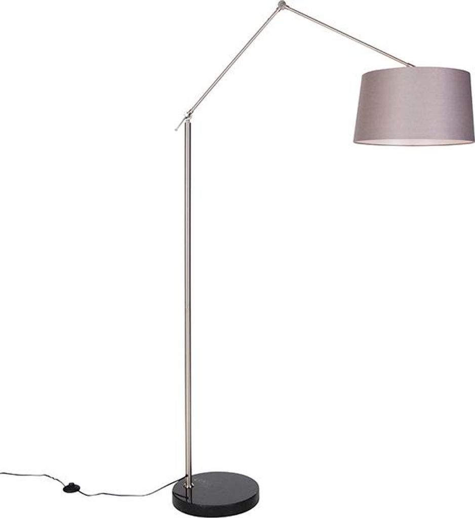 QAZQA - Moderne Stehleuchte I Stehlampe I Standleuchte I Lampe I Leuchte Stahl I Silber I nickel matt Leinenschirm dunkelgrau 45 cm - Editor I Wohn...