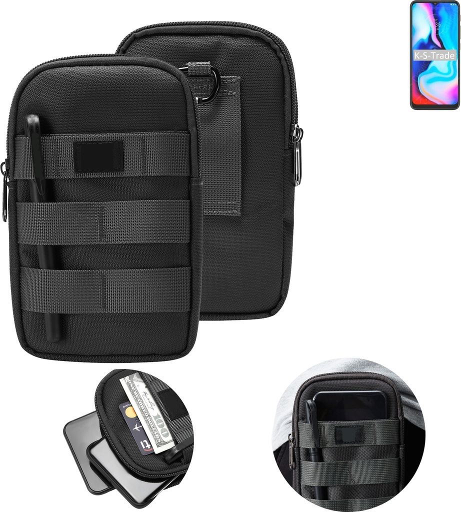 K-S-Trade Holster Gürtel Tasche kompatibel mit Motorola Moto E7 Plus Handy Tasche Schutz Hülle dunkel-grau viele Fächer, 1x