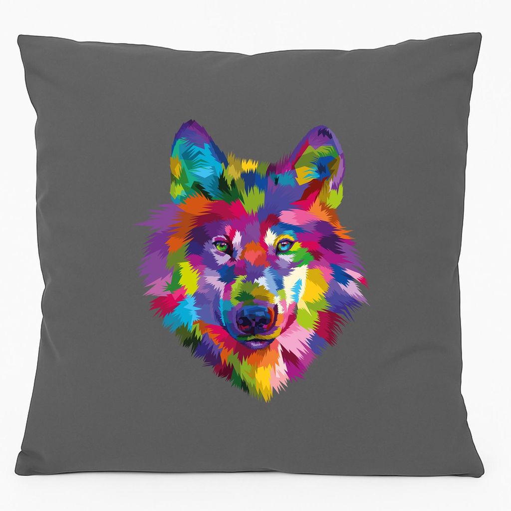 Huuraa Kissen Wolf Colorful 40x40cm mit Füllung Steel Grey Baumwolle Dekokissen Geschenkidee