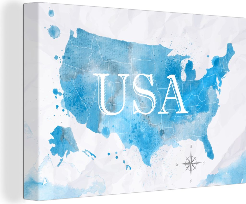 OneMillionCanvasses - Leinwandbilder - 150x100 cm, Vereinigte Staaten - Weltkarte - Aquarell, Wandbilder Kunstdruck Wanddekoration