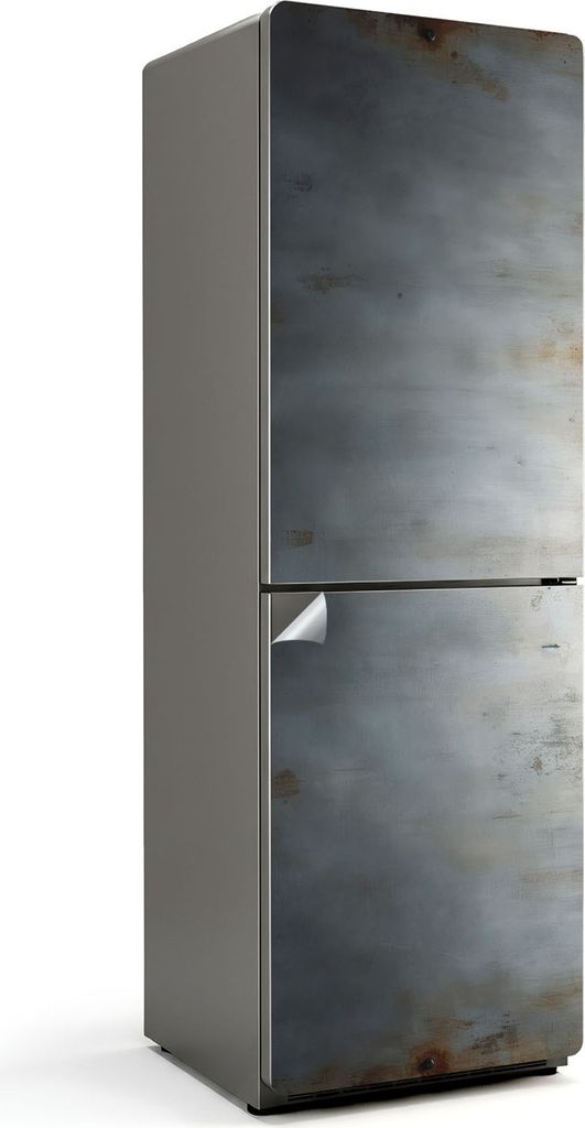 Metallische Textur mit Kratzern – Kühlschrank Aufkleber – Klebefolie Kühlschrank – Kühlschrank Nachbildung – Kühlschrankfolie selbstkle...