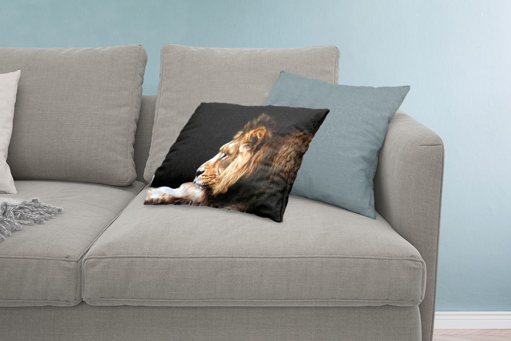 MuchoWow Zierkissen Sofakissen Wohnzimmer Dekokissen 60x40 cm Profil - Löwe - Schwarz - Kopfkissen - Polster mit Foto