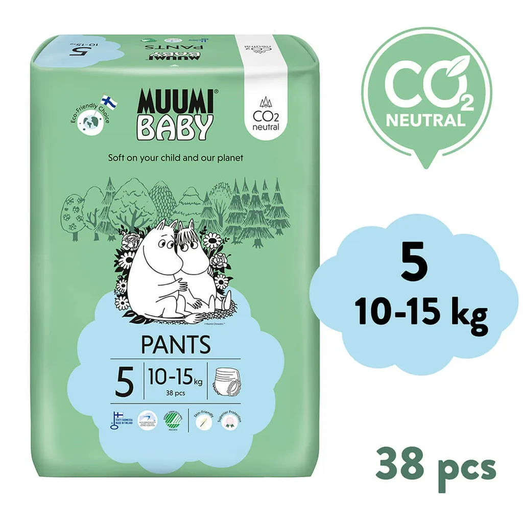 Couches Culottes Écologiques Muumi Baby Pants Taille 5 Maxi Plus 38 Pièces