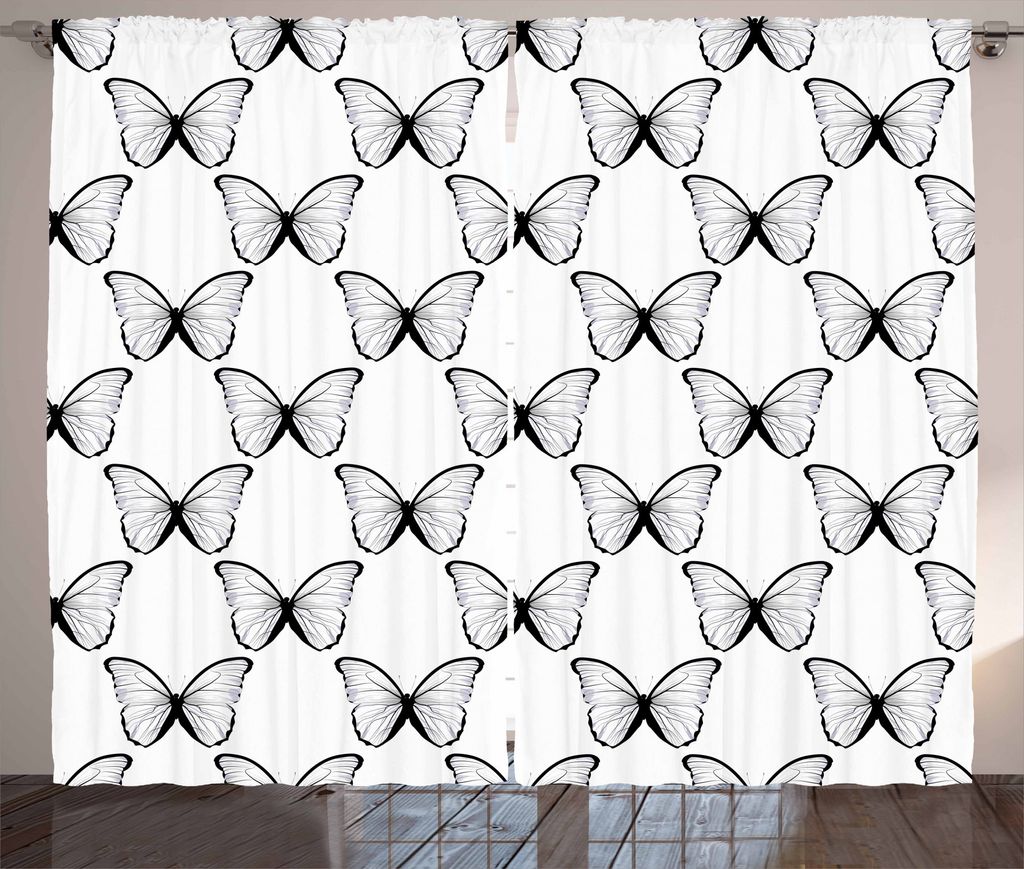 ABAKUHAUS Frühling Rustikaler Vorhang, Butterfly Wings Freiheit, Wohnzimmer Universalband Gardinen mit Schlaufen und Haken, 280 x 175 cm, Weiß un...