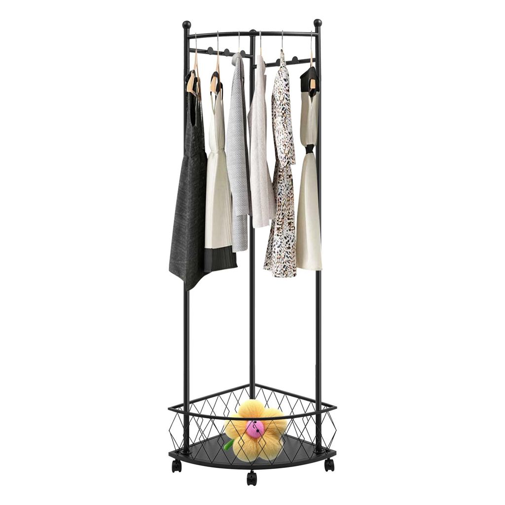 Eckkleiderständer, Garderobenständer Schwarz Standkleiderständer für Balkone, Veranden, Ankleidezimmer, Waschküchen max 22,68 kg
