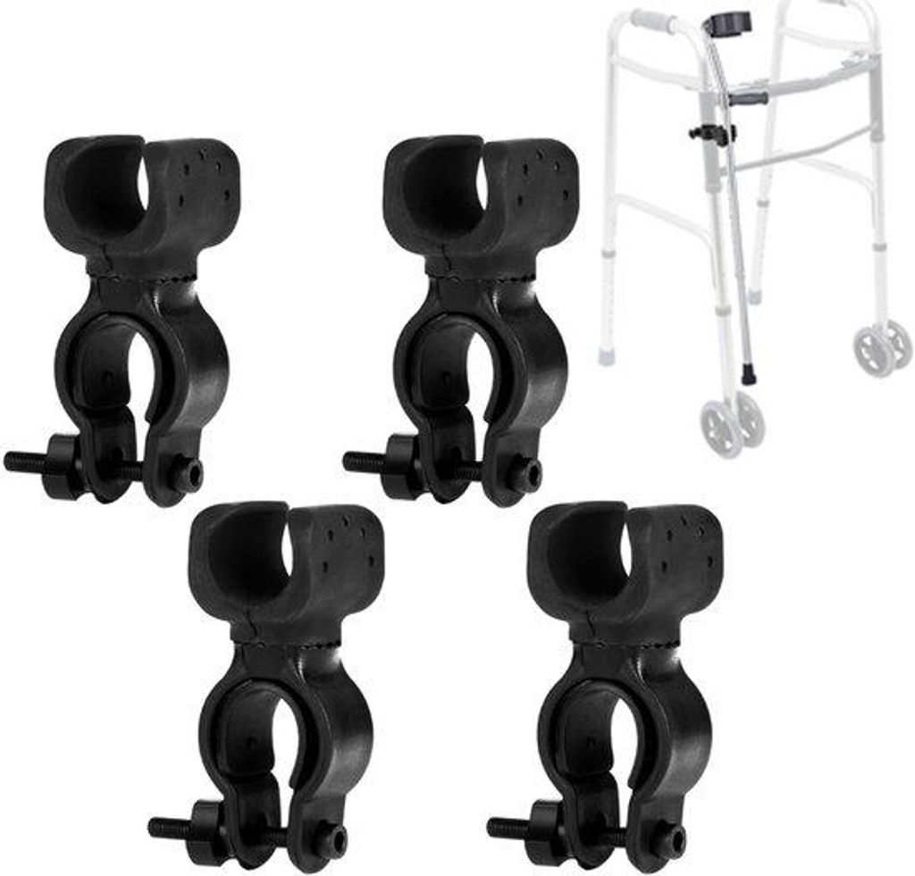 Universal-4-Fach-Halter für Rollstuhl, Rollator, Fahrrad und Krücke - 8,3*4,5*3,3 cm - schwarz
